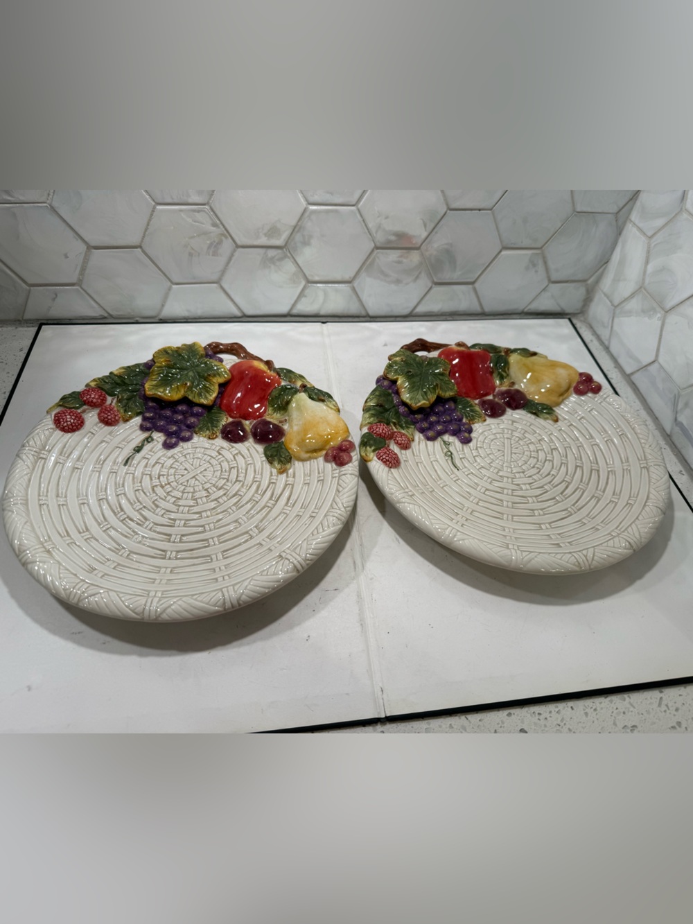 Style Eyes Baum Bros Cornucopia Collection Ceramic Cake Plates 2 Basket Weave